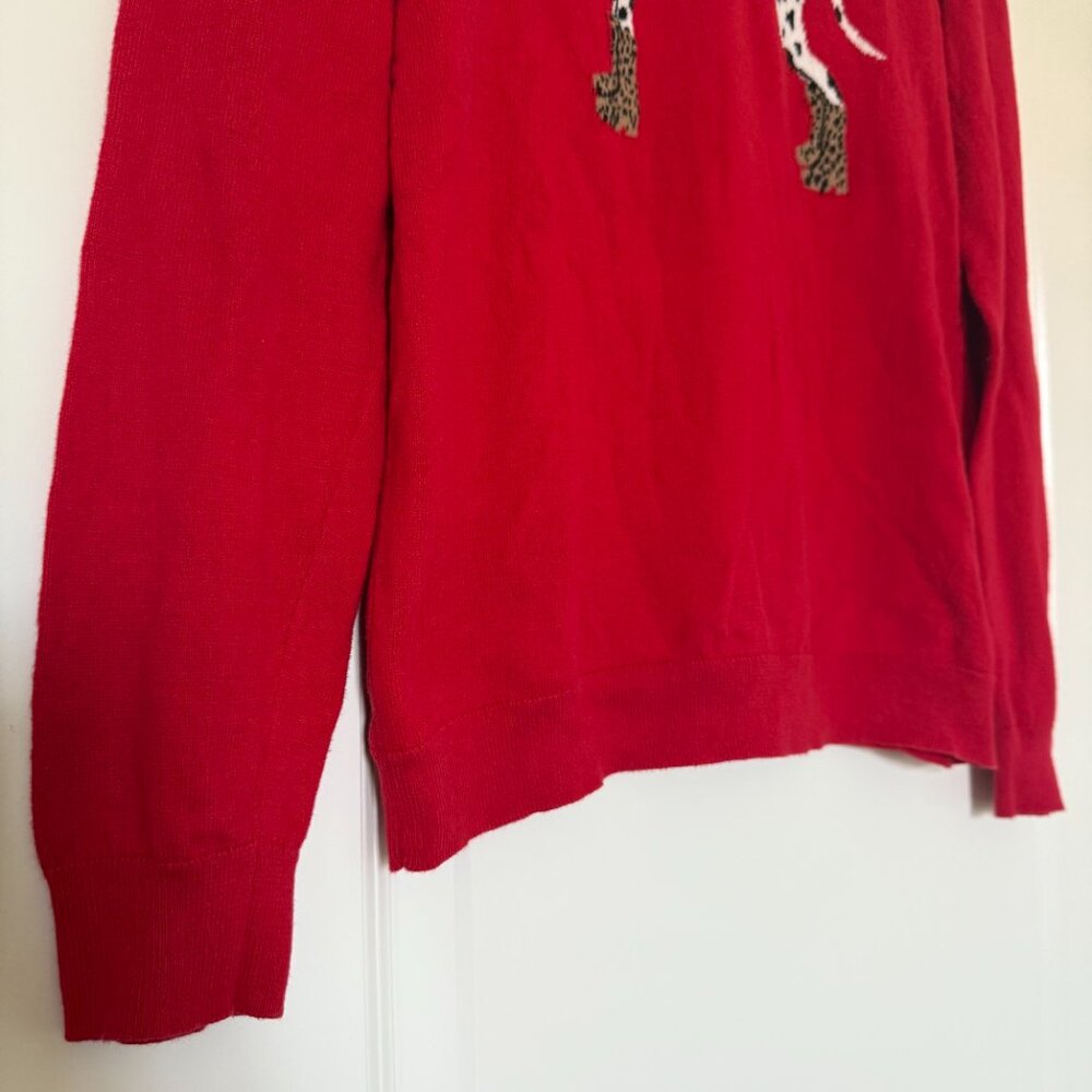 J Crew Teddie Sweater Medium Dalmatian Dog Print Red Classic Novelty Print - Picture 7 of 15